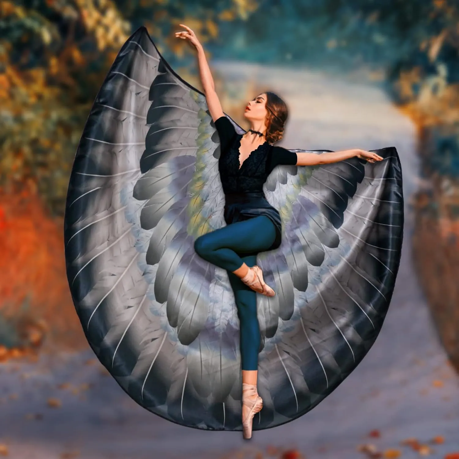 D.Q.Z Adults Bird Wings Eagle Costume for Women Parrot Big Shawl Cape Fairy Dancing Halloween Party Favors