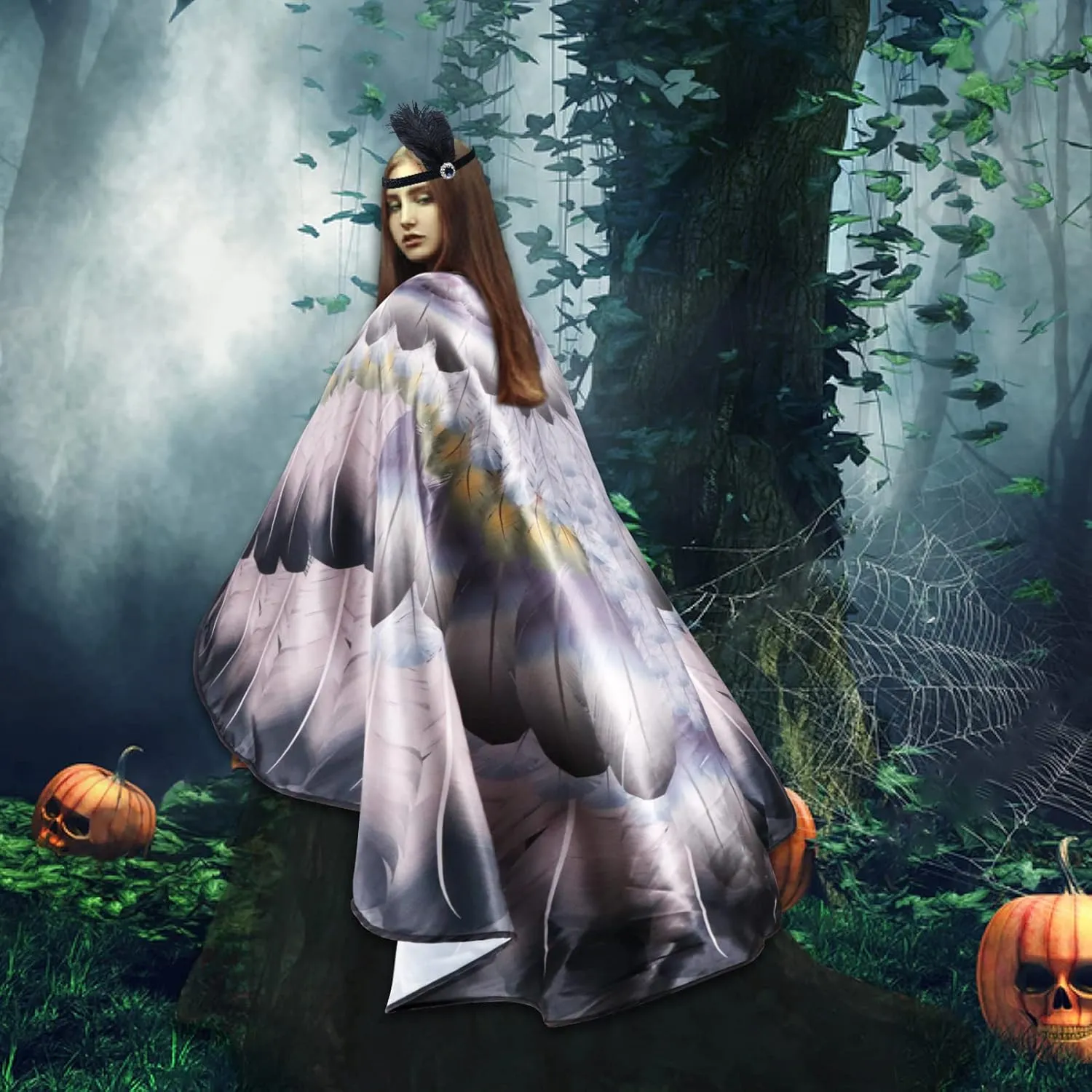 D.Q.Z Adults Bird Wings Eagle Costume for Women Parrot Big Shawl Cape Fairy Dancing Halloween Party Favors