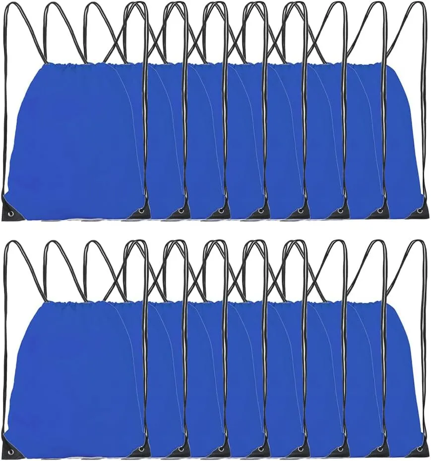 Drawstring Backpack, 16 Pcs Bulk Draw String Bags, Polyester Cinch Bag for Sport Gym, Royal Blue