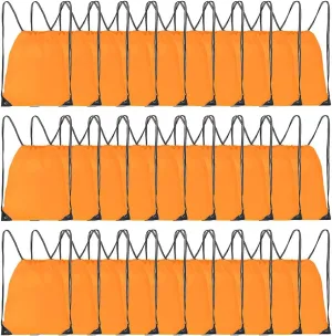 Drawstring Backpack, 30 Pcs Bulk Draw String Bags, Polyester Cinch Bag for Sport Gym, Orange