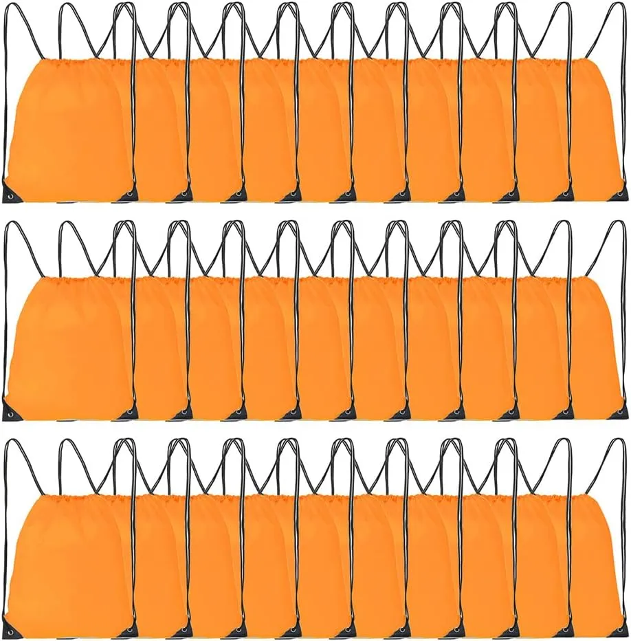 Drawstring Backpack, 30 Pcs Bulk Draw String Bags, Polyester Cinch Bag for Sport Gym, Orange