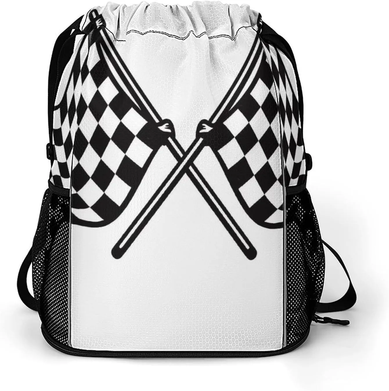Drawstring Backpack for Men Women Multiple Pockets Sports Backpack Checkered Flags Race Flag Gym Bag for Travel Swim