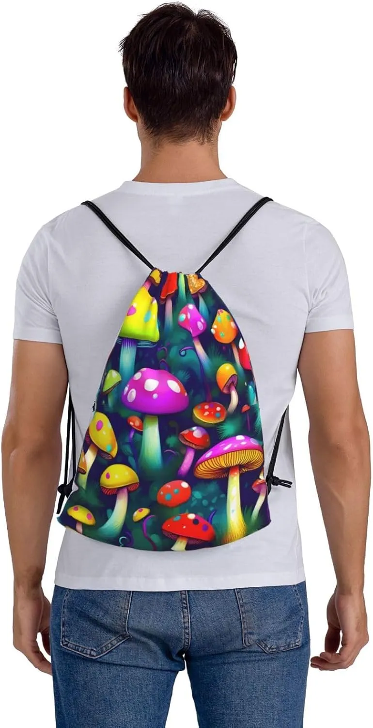 Drawstring Backpack for women,Versatile drawstring bag,Water-Resistant Cinch Bag,Gym sackpack-Bright Mushrooms Art