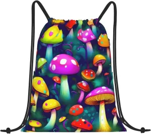 Drawstring Backpack for women,Versatile drawstring bag,Water-Resistant Cinch Bag,Gym sackpack-Bright Mushrooms Art