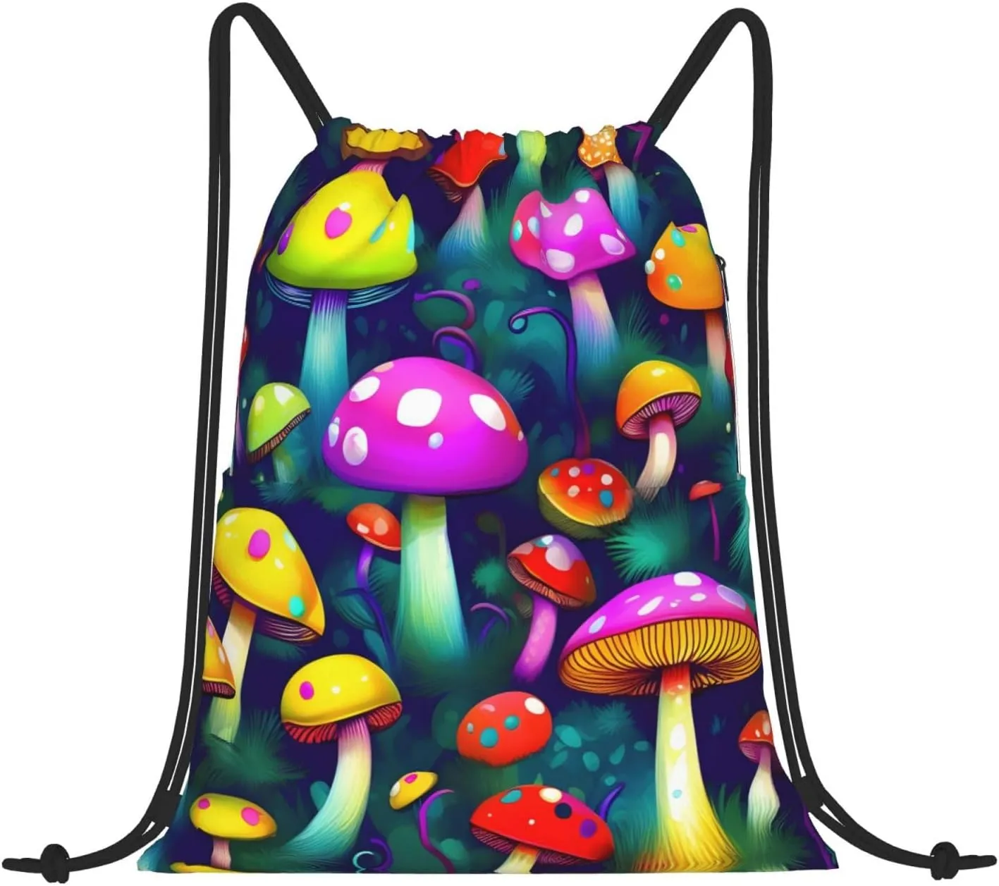 Drawstring Backpack for women,Versatile drawstring bag,Water-Resistant Cinch Bag,Gym sackpack-Bright Mushrooms Art