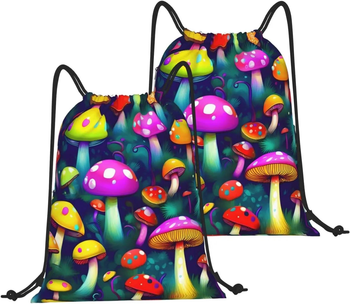 Drawstring Backpack for women,Versatile drawstring bag,Water-Resistant Cinch Bag,Gym sackpack-Bright Mushrooms Art