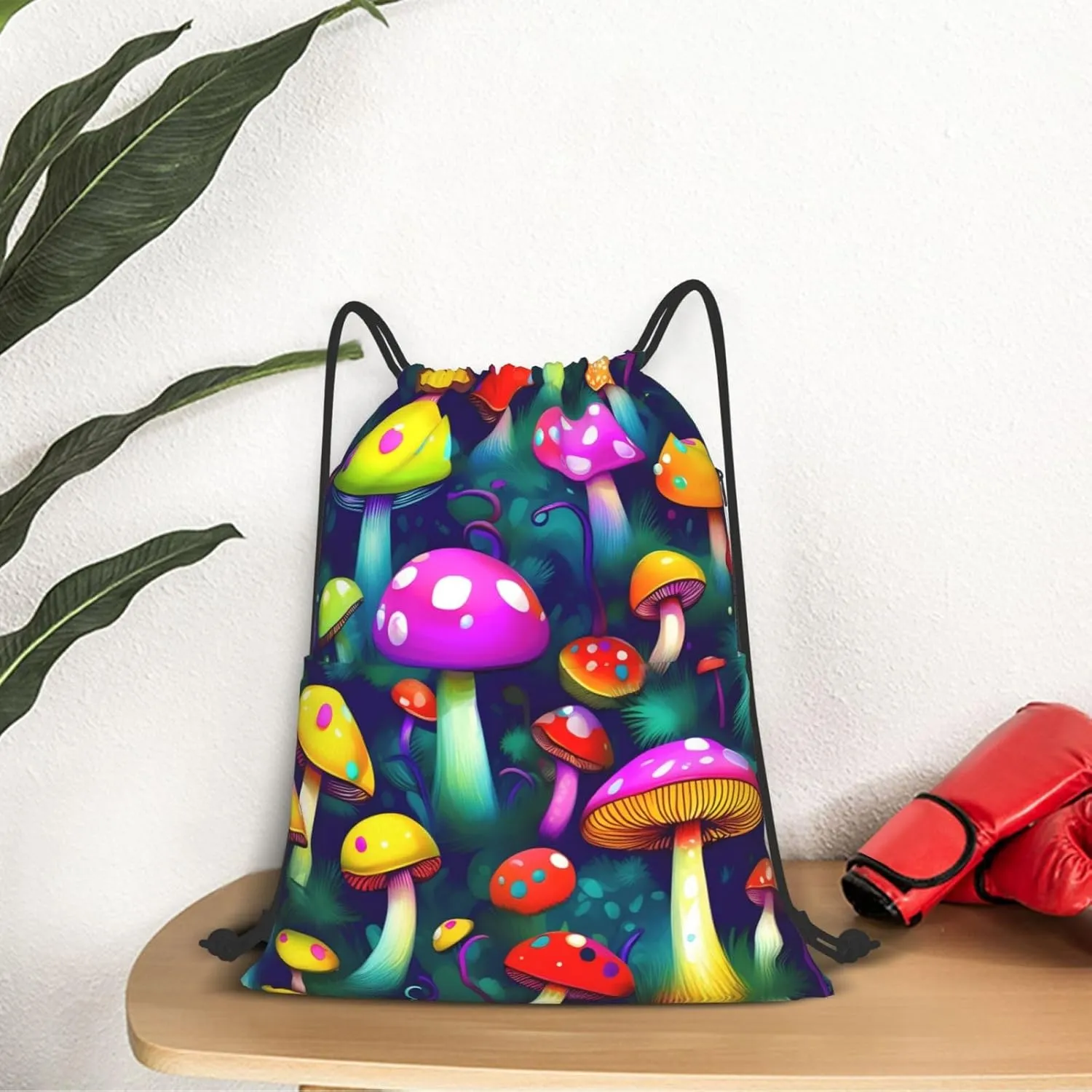 Drawstring Backpack for women,Versatile drawstring bag,Water-Resistant Cinch Bag,Gym sackpack-Bright Mushrooms Art