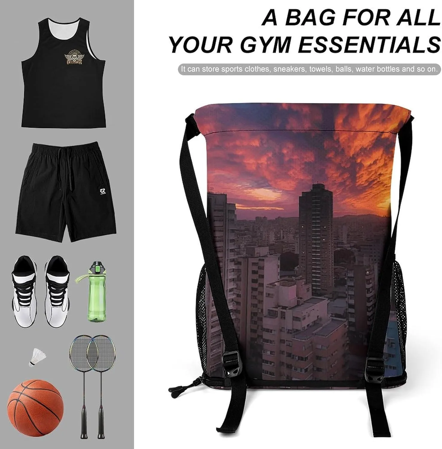 Drawstring Backpack Gym Drawstring Bag for Men Apartment at Sunset Draw String Bags Gym Bag Cinch Bag
