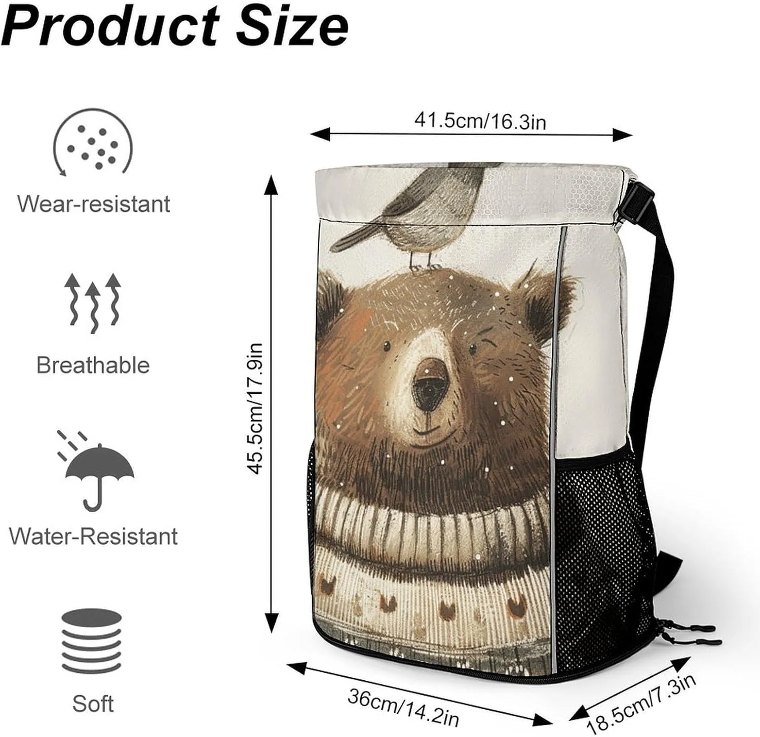 Drawstring Backpack Gym Drawstring Bag for Men Bear in Sweater Draw String Bags Gym Bag Cinch Bag