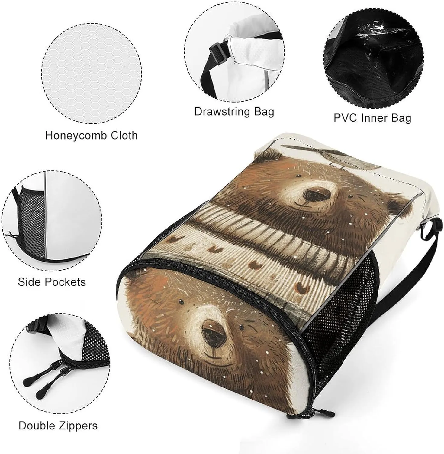 Drawstring Backpack Gym Drawstring Bag for Men Bear in Sweater Draw String Bags Gym Bag Cinch Bag