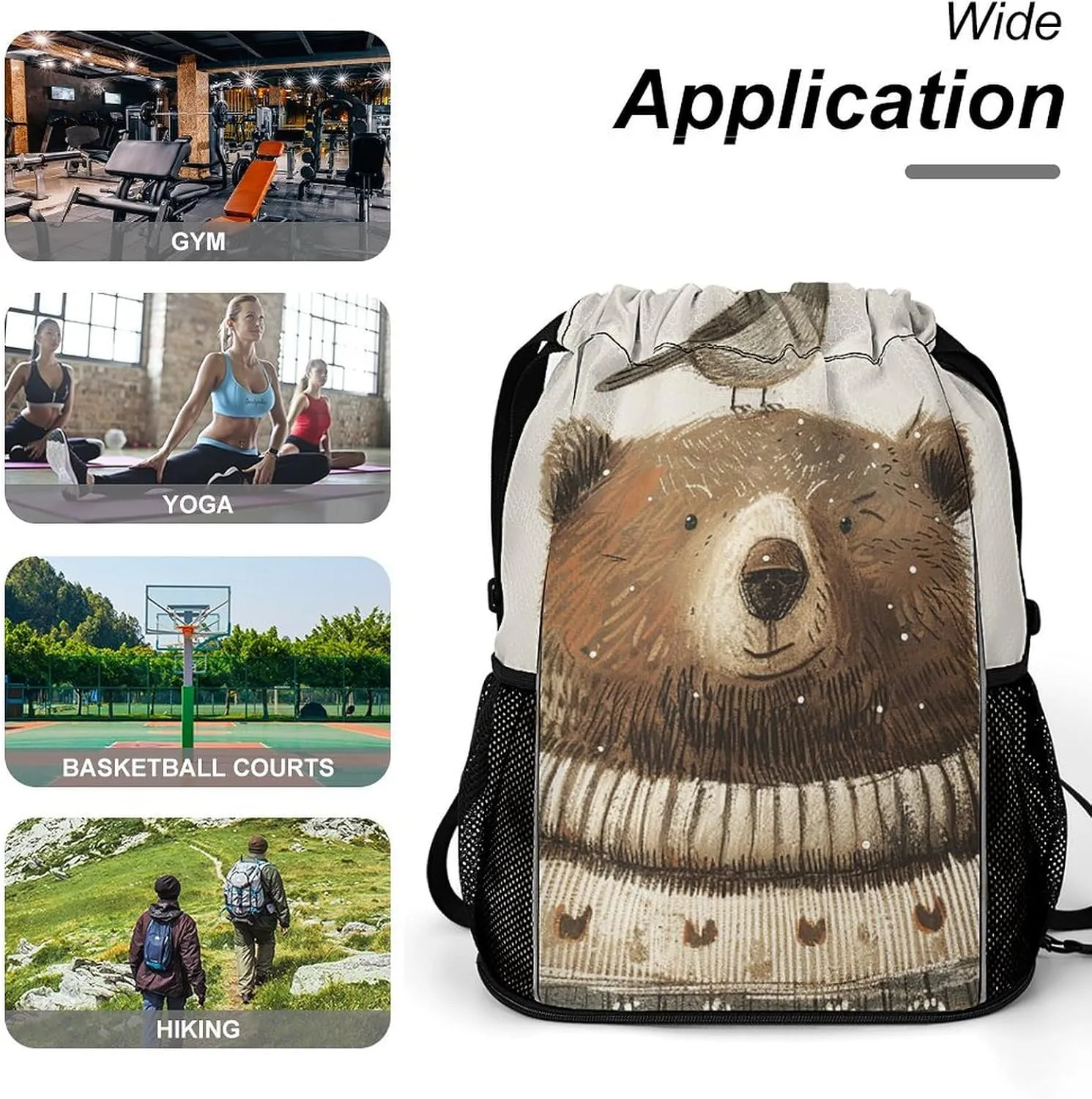 Drawstring Backpack Gym Drawstring Bag for Men Bear in Sweater Draw String Bags Gym Bag Cinch Bag