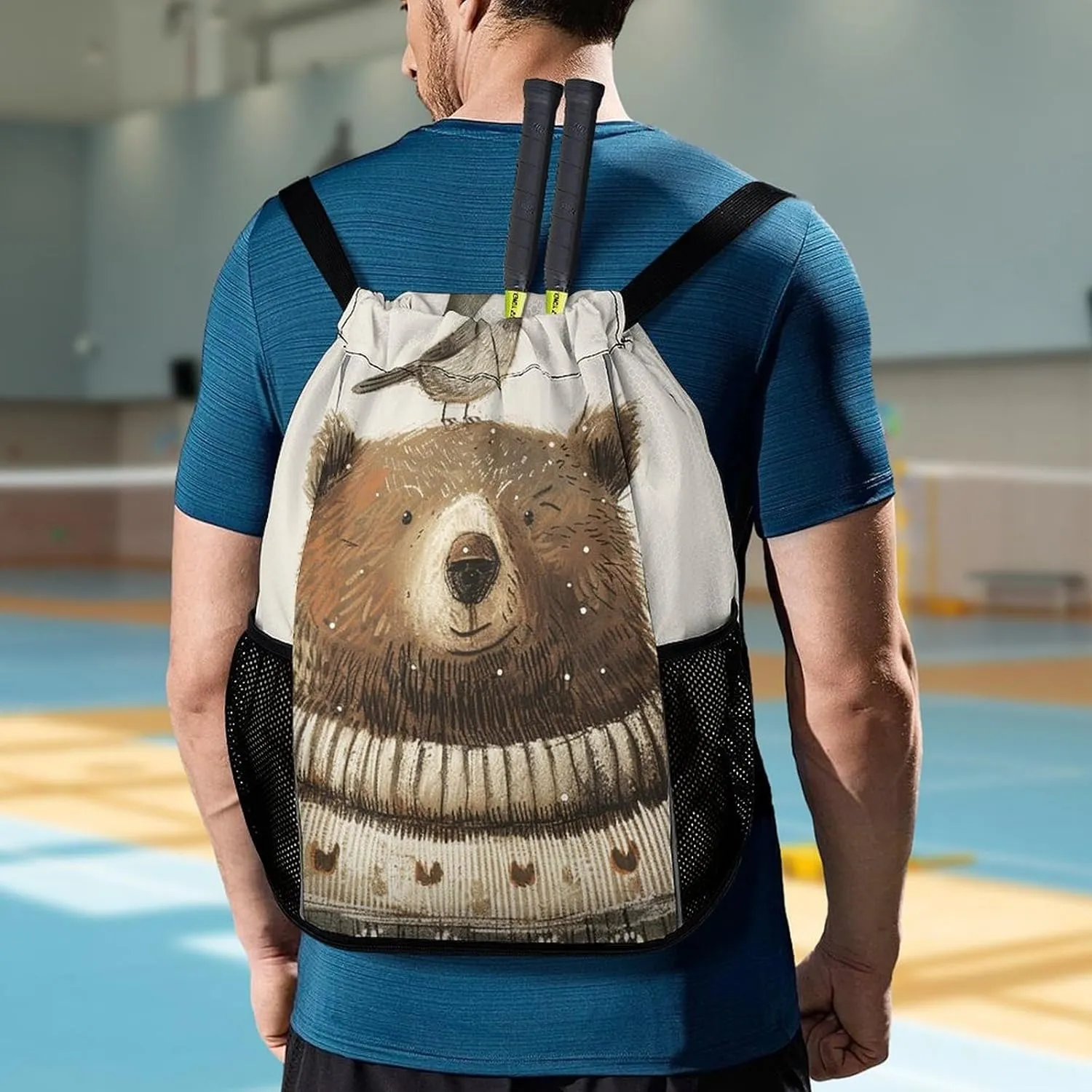 Drawstring Backpack Gym Drawstring Bag for Men Bear in Sweater Draw String Bags Gym Bag Cinch Bag