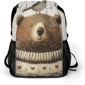 Drawstring Backpack Gym Drawstring Bag for Men Bear in Sweater Draw String Bags Gym Bag Cinch Bag