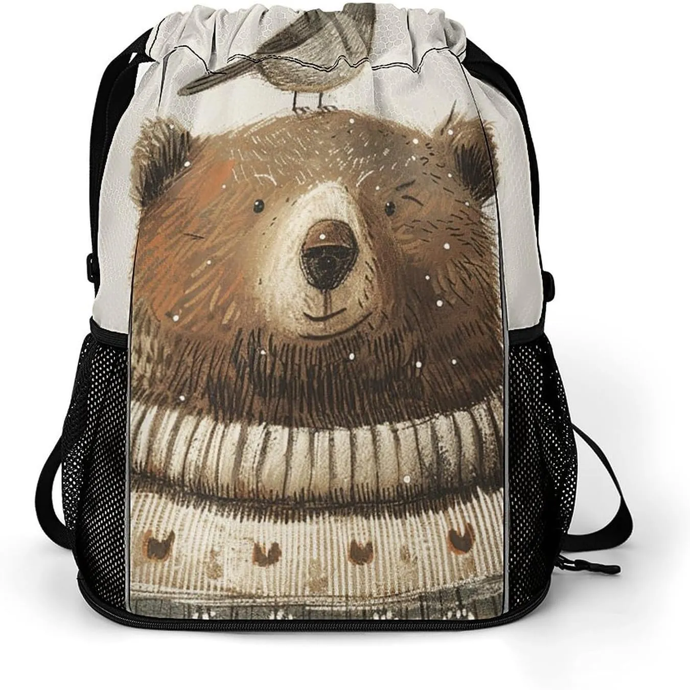 Drawstring Backpack Gym Drawstring Bag for Men Bear in Sweater Draw String Bags Gym Bag Cinch Bag