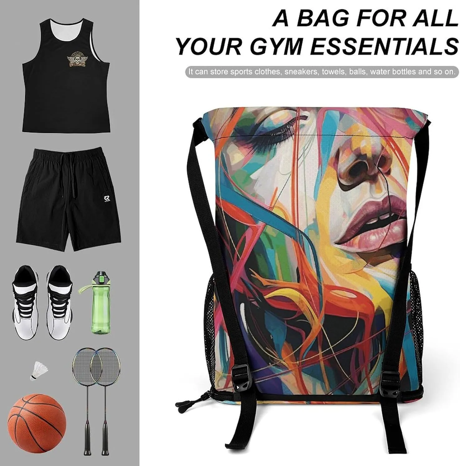 Drawstring Backpack Gym Drawstring Bag for Men Face Drawing Draw String Bags Gym Bag Cinch Bag