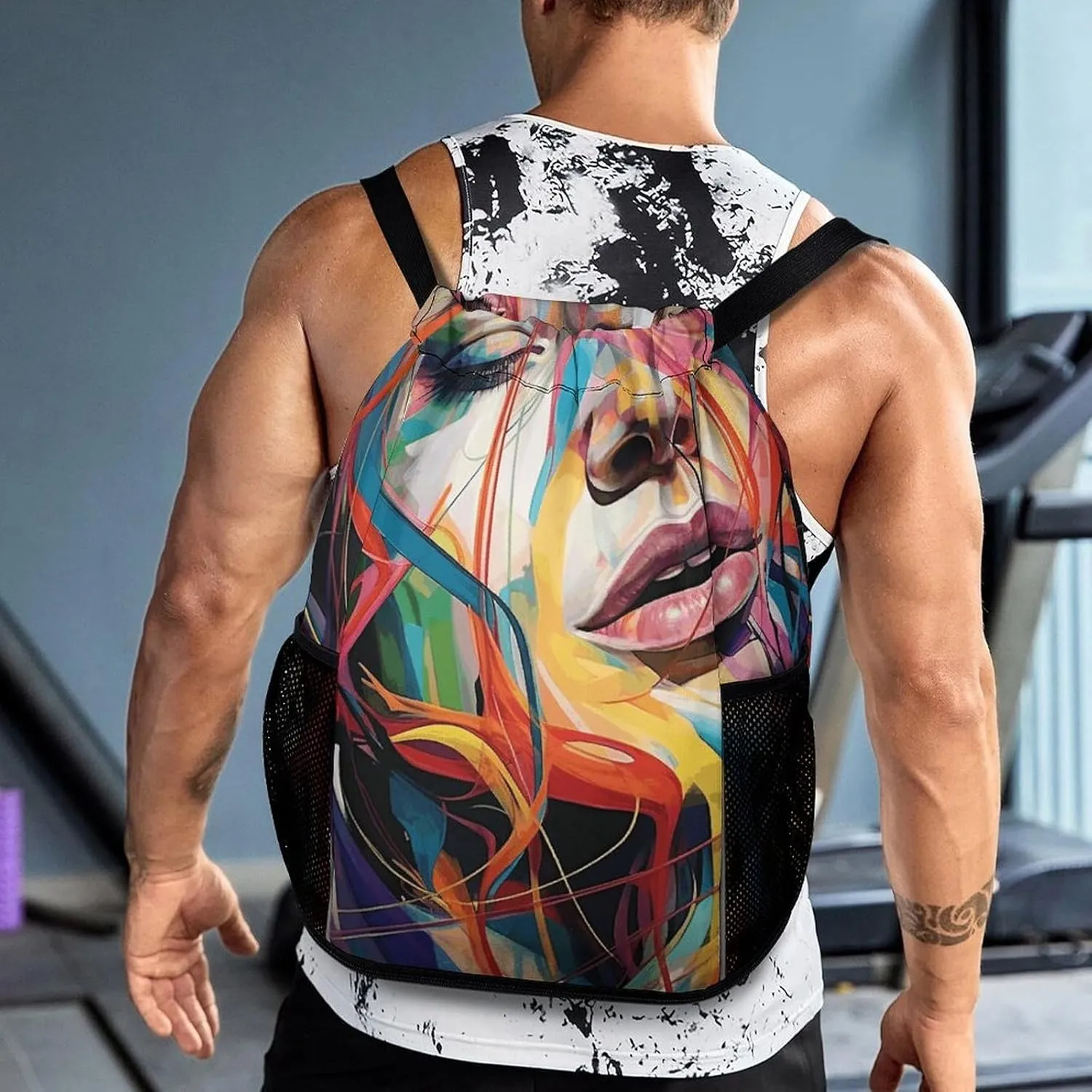 Drawstring Backpack Gym Drawstring Bag for Men Face Drawing Draw String Bags Gym Bag Cinch Bag