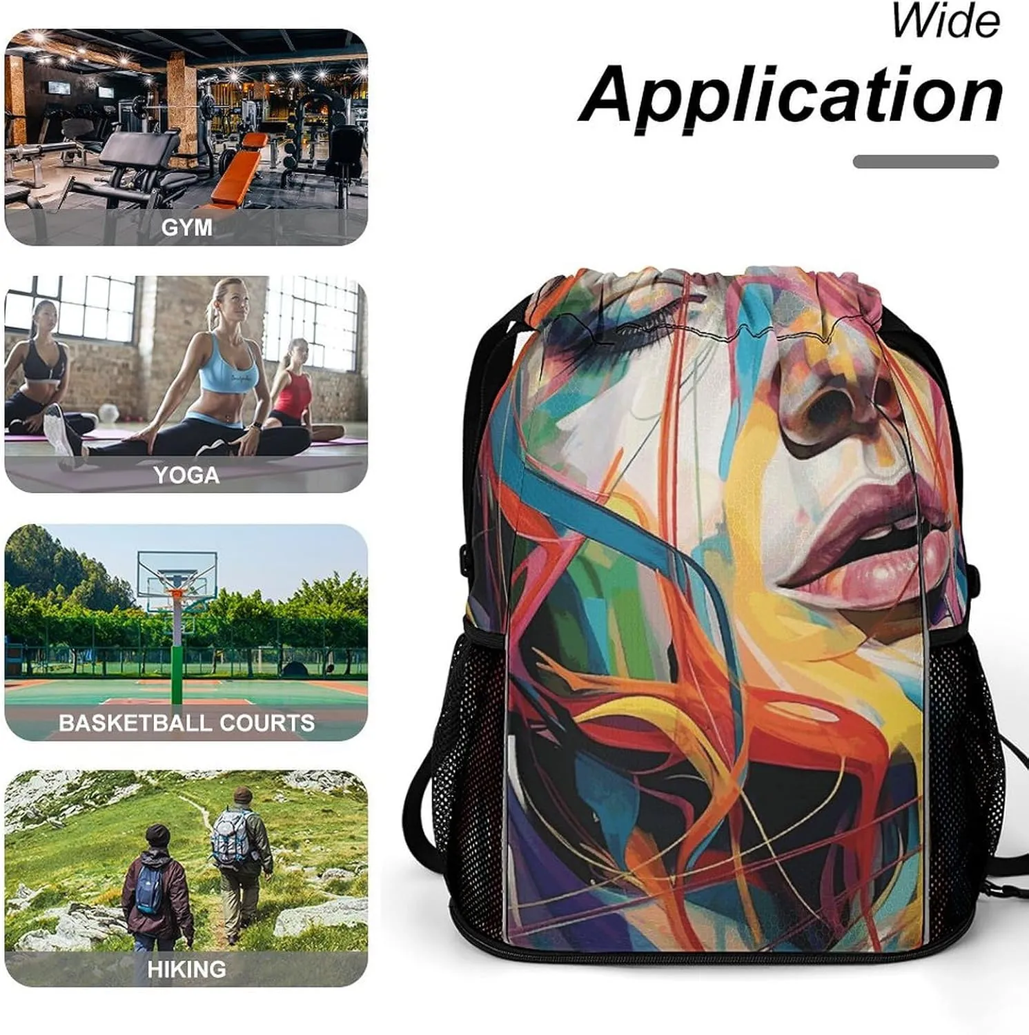 Drawstring Backpack Gym Drawstring Bag for Men Face Drawing Draw String Bags Gym Bag Cinch Bag