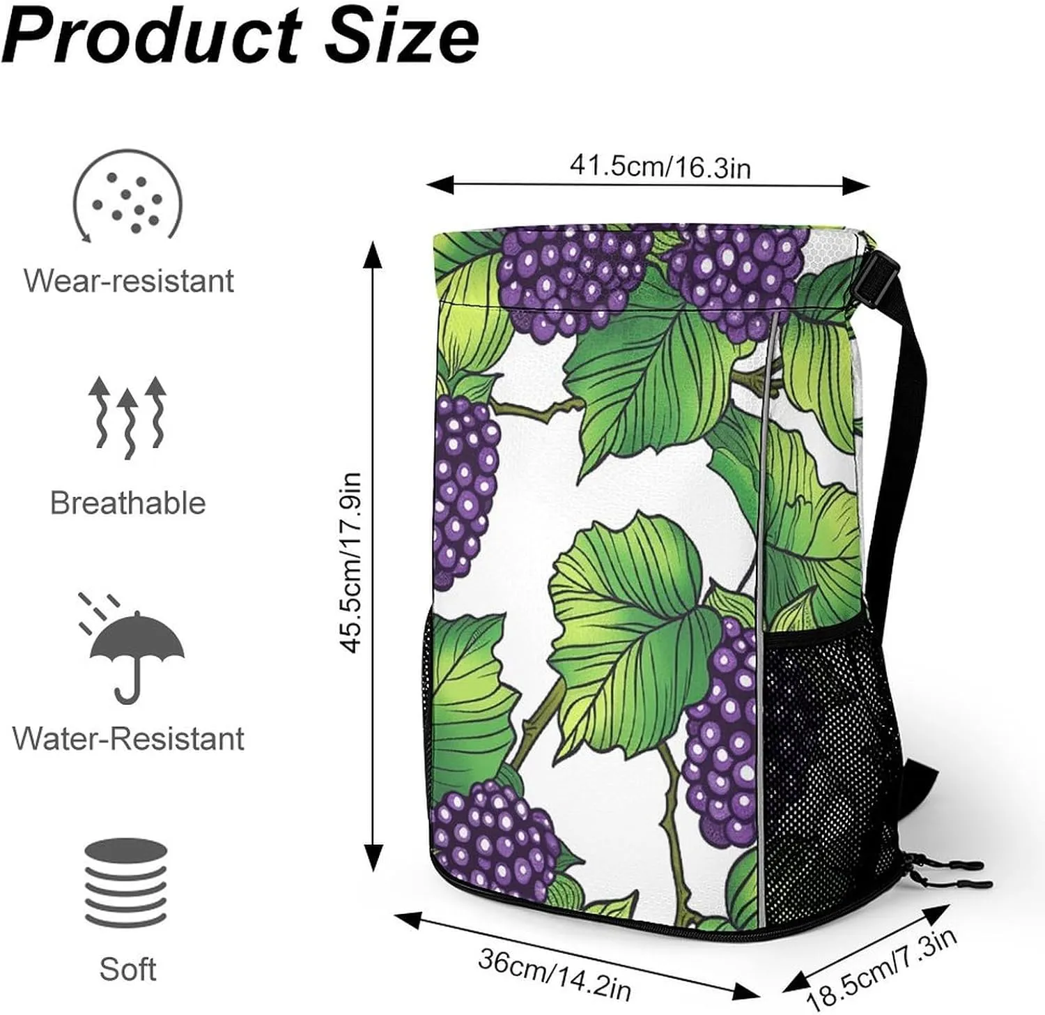 Drawstring Backpack Gym Drawstring Bag for Men Hand Drawn Mulberries Draw String Bags Gym Bag Cinch Bag