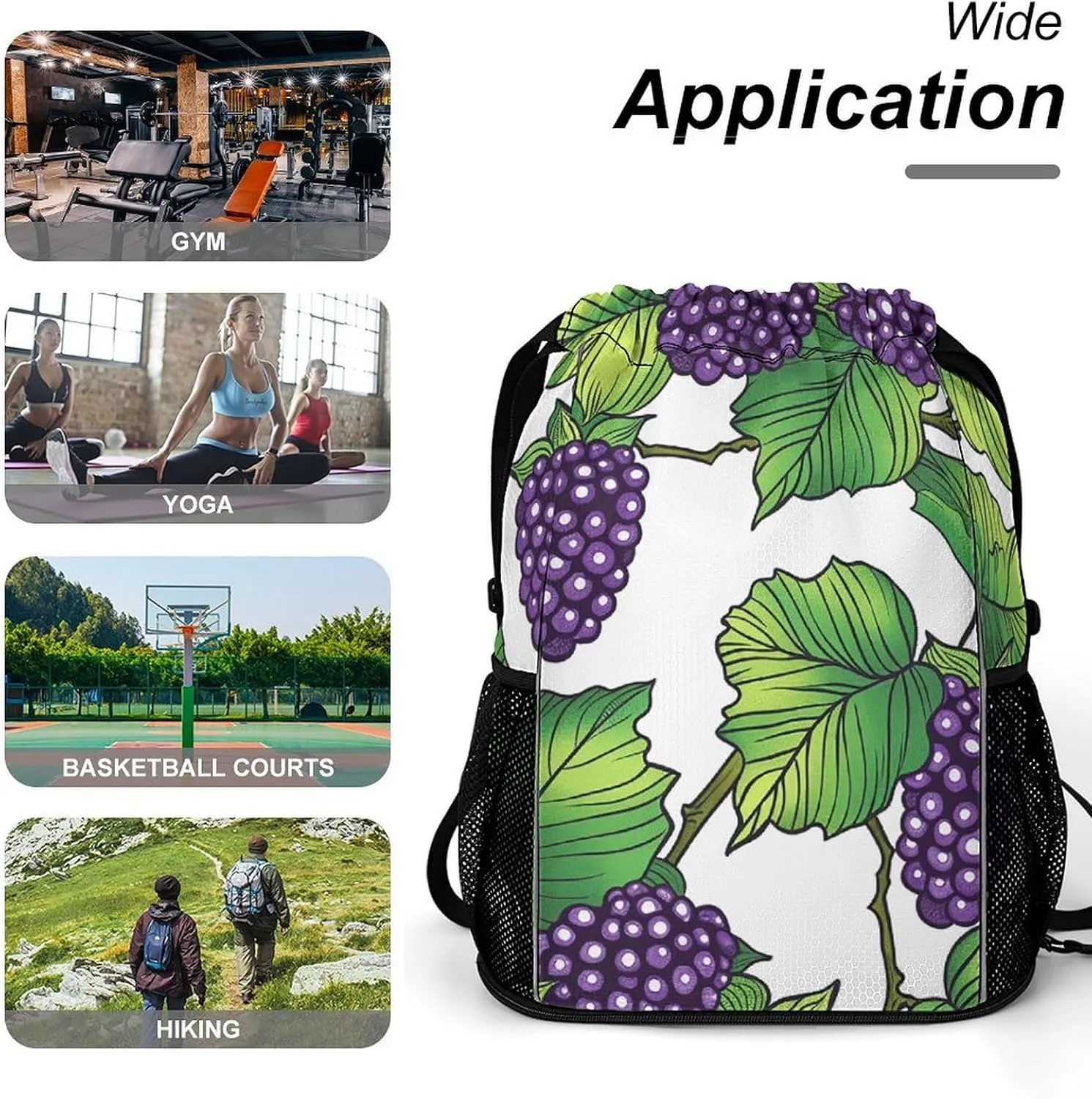 Drawstring Backpack Gym Drawstring Bag for Men Hand Drawn Mulberries Draw String Bags Gym Bag Cinch Bag