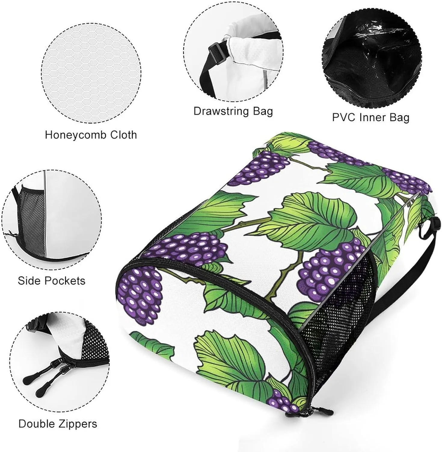 Drawstring Backpack Gym Drawstring Bag for Men Hand Drawn Mulberries Draw String Bags Gym Bag Cinch Bag