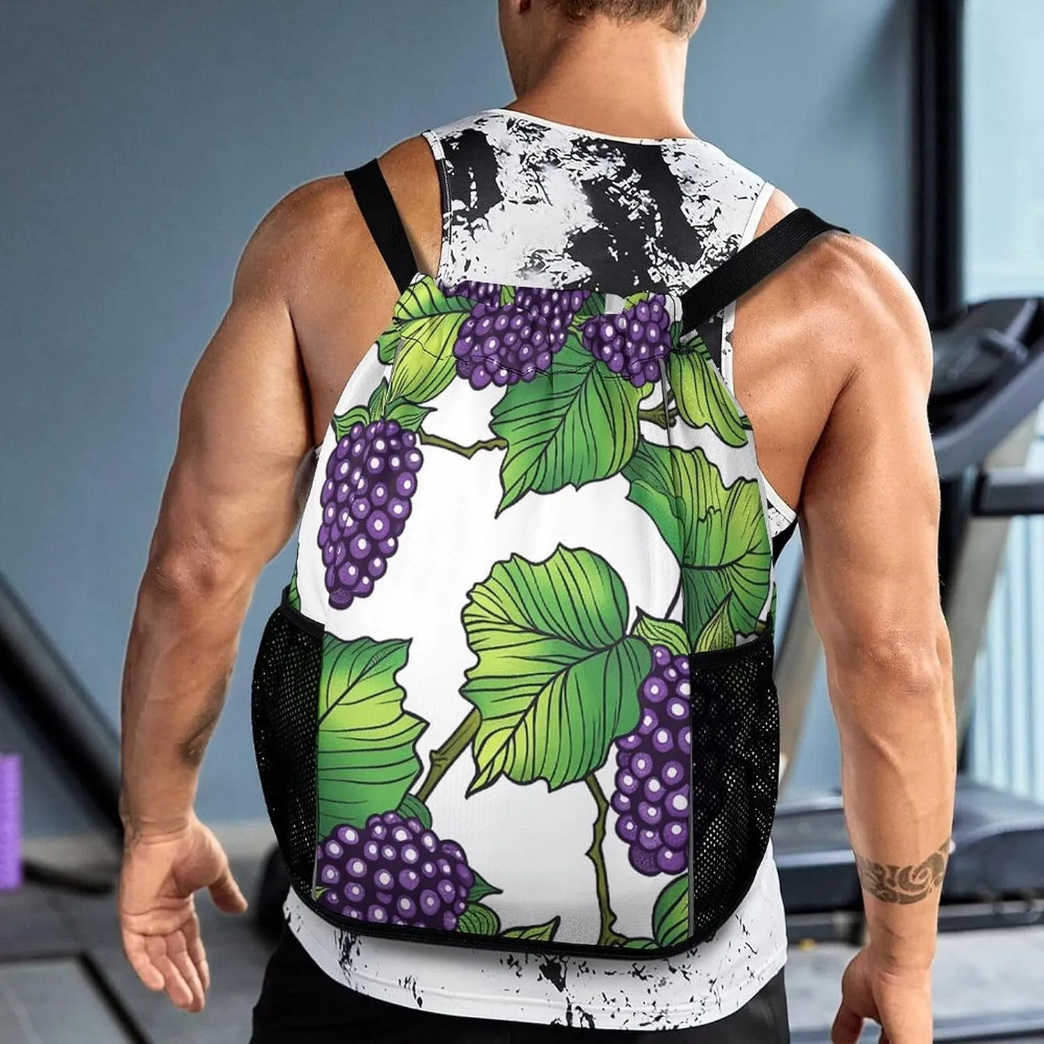 Drawstring Backpack Gym Drawstring Bag for Men Hand Drawn Mulberries Draw String Bags Gym Bag Cinch Bag