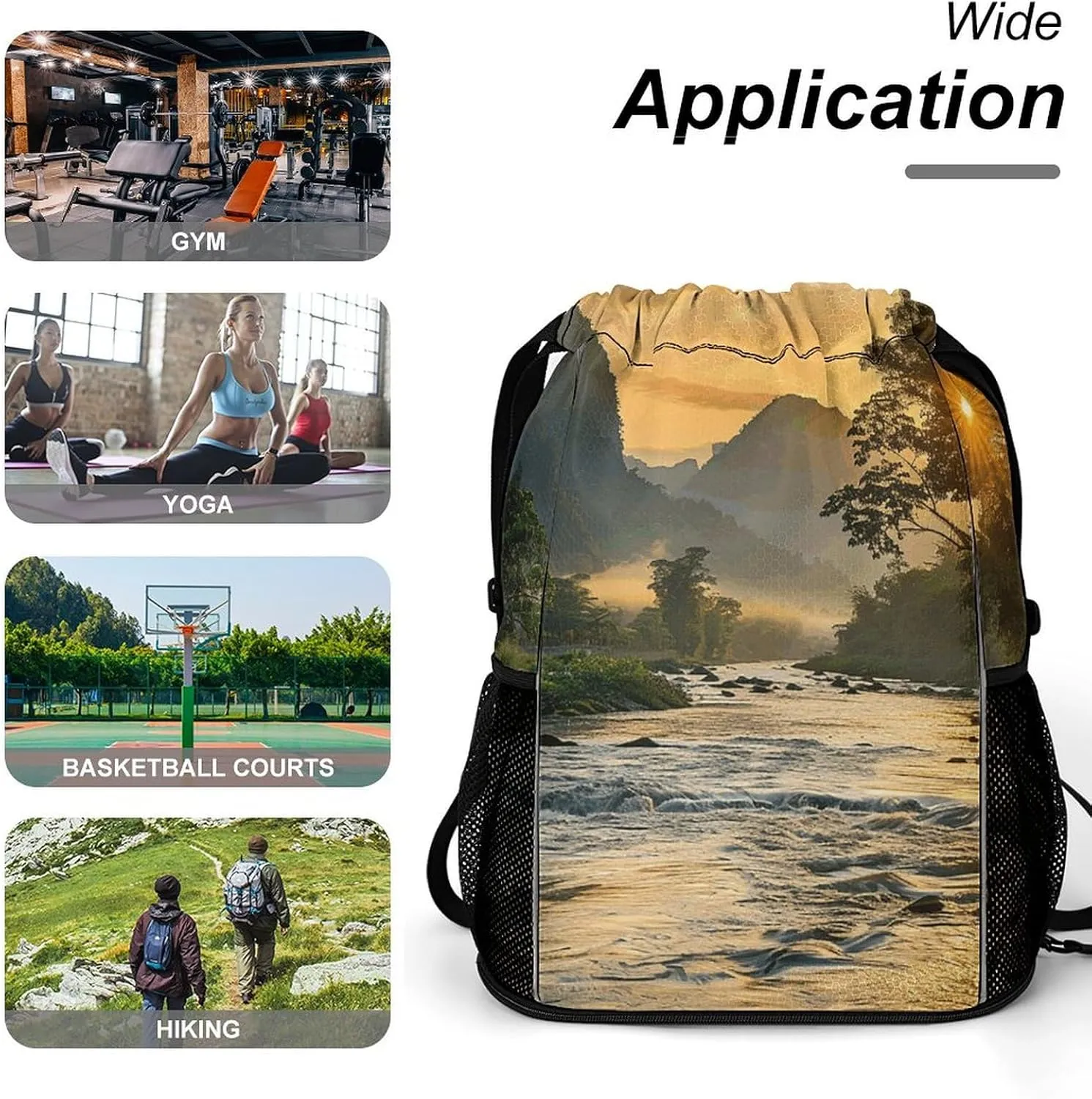 Drawstring Backpack Gym Drawstring Bag for Men The River Flows Slowly Draw String Bags Gym Bag Cinch Bag