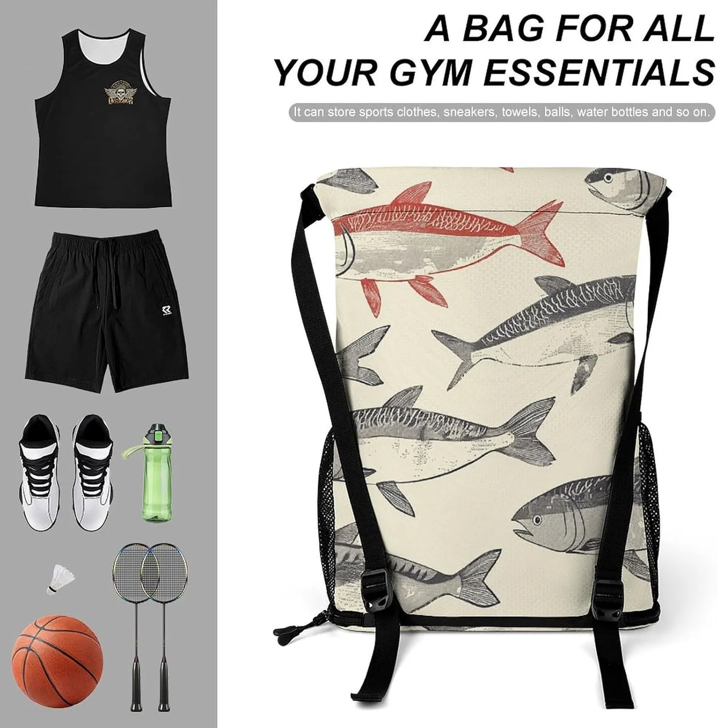 Drawstring Backpack Gym Drawstring Bag for Men With Herring Pattern Draw String Bags Gym Bag Cinch Bag