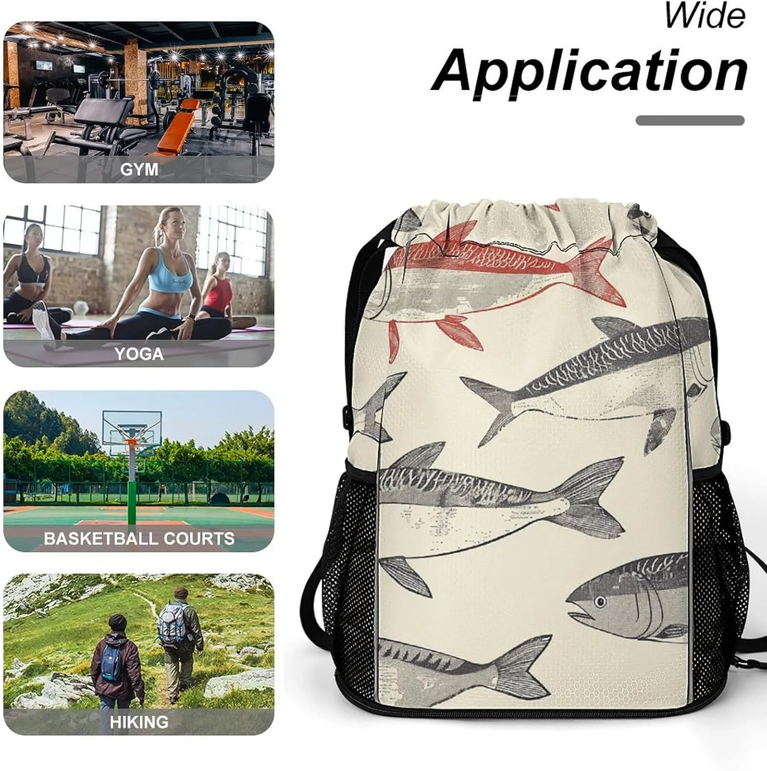 Drawstring Backpack Gym Drawstring Bag for Men With Herring Pattern Draw String Bags Gym Bag Cinch Bag