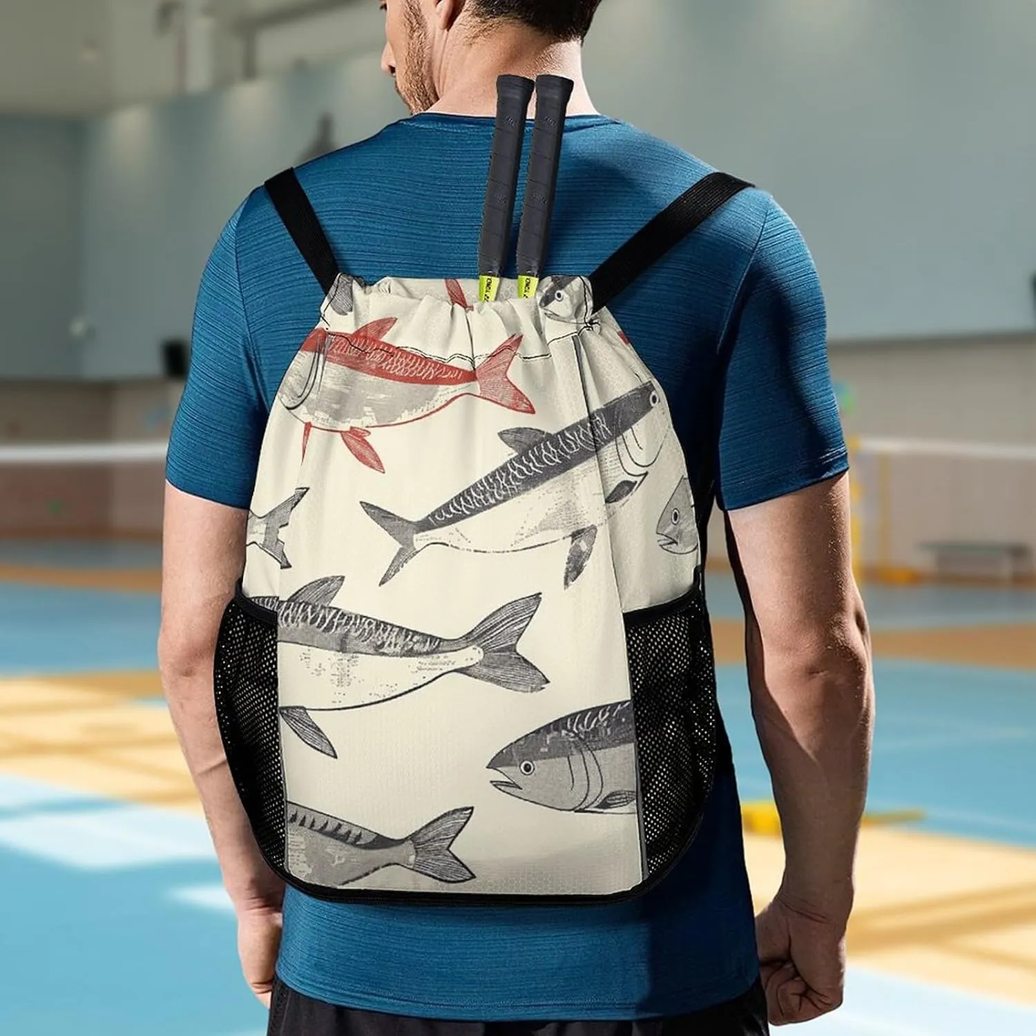 Drawstring Backpack Gym Drawstring Bag for Men With Herring Pattern Draw String Bags Gym Bag Cinch Bag