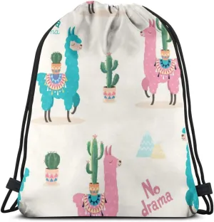 Drawstring Backpack Llama And Cactus Bag Water Resistant Lightweight Gym Sackpack For Hiking Yoga Gym Swimming Travel Beach