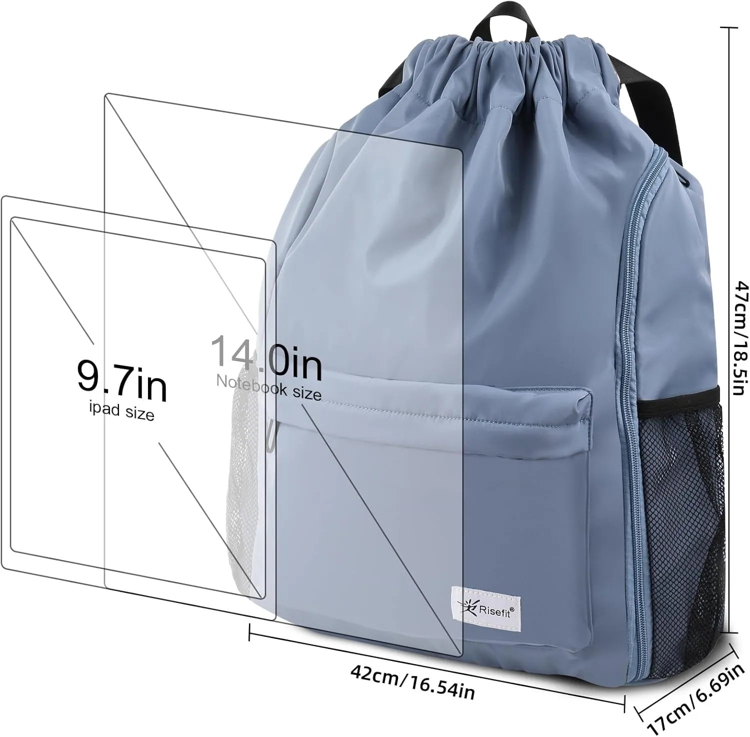 Drawstring Backpack with Mesh Pockets String Gym Bag Sackpack Sandproof Water Resistant Beach Backpack for Men Women