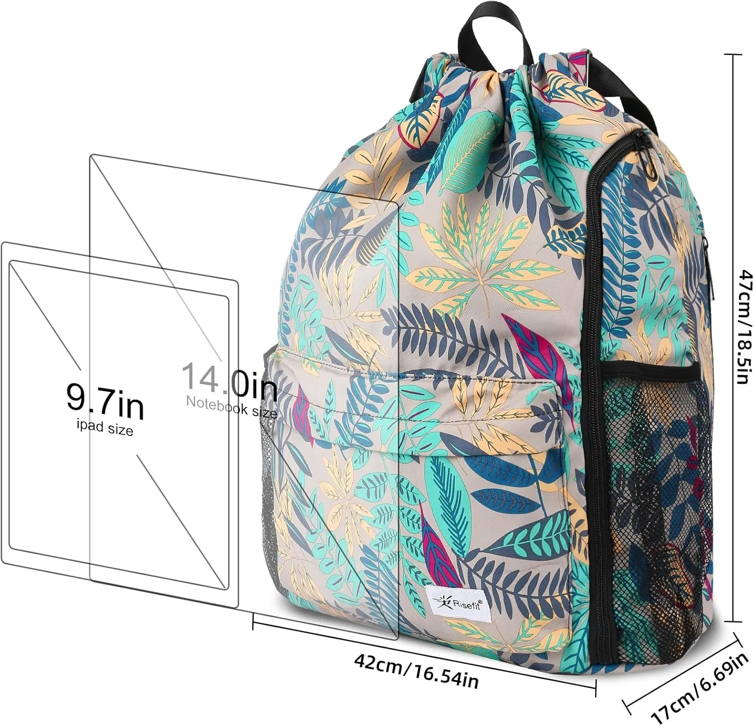 Drawstring Backpack with Mesh Pockets String Gym Bag Sackpack Sandproof Water Resistant Beach Backpack for Men Women