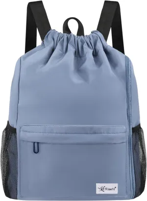 Drawstring Backpack with Mesh Pockets String Gym Bag Sackpack Sandproof Water Resistant Beach Backpack for Men Women