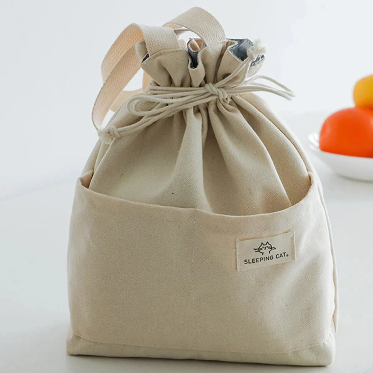 Drawstring Canvas Insulated Lunch Bag - Thicken Aluminum Foil Thermal Box Tote Cooler Handbag