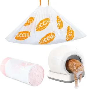 Drawstring Litter Liner Bags Compatible with Automatic Cat Litter Boxes 100 Count Tear Resistant Waste Drawer Liners
