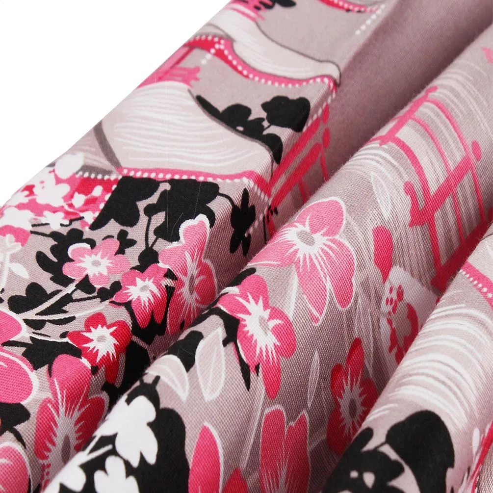 Dressever Women's Vintage A-line Printed Pleated Flared Midi Skirts