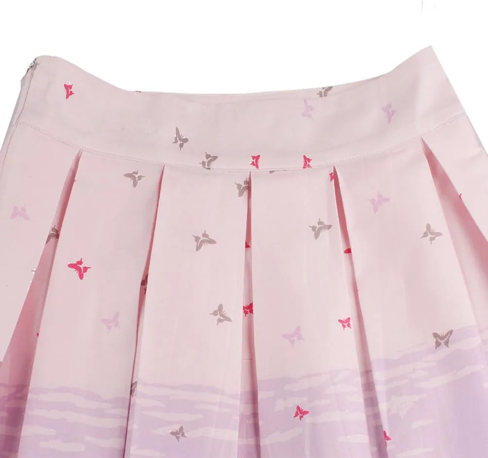 Dressever Women's Vintage A-line Printed Pleated Flared Midi Skirts