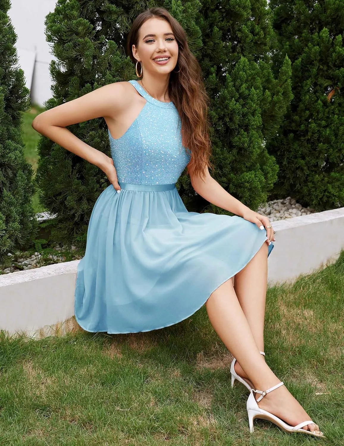 Dressystar Women's Short Halter Cocktail Party Dress Lace Tulle Prom Gown