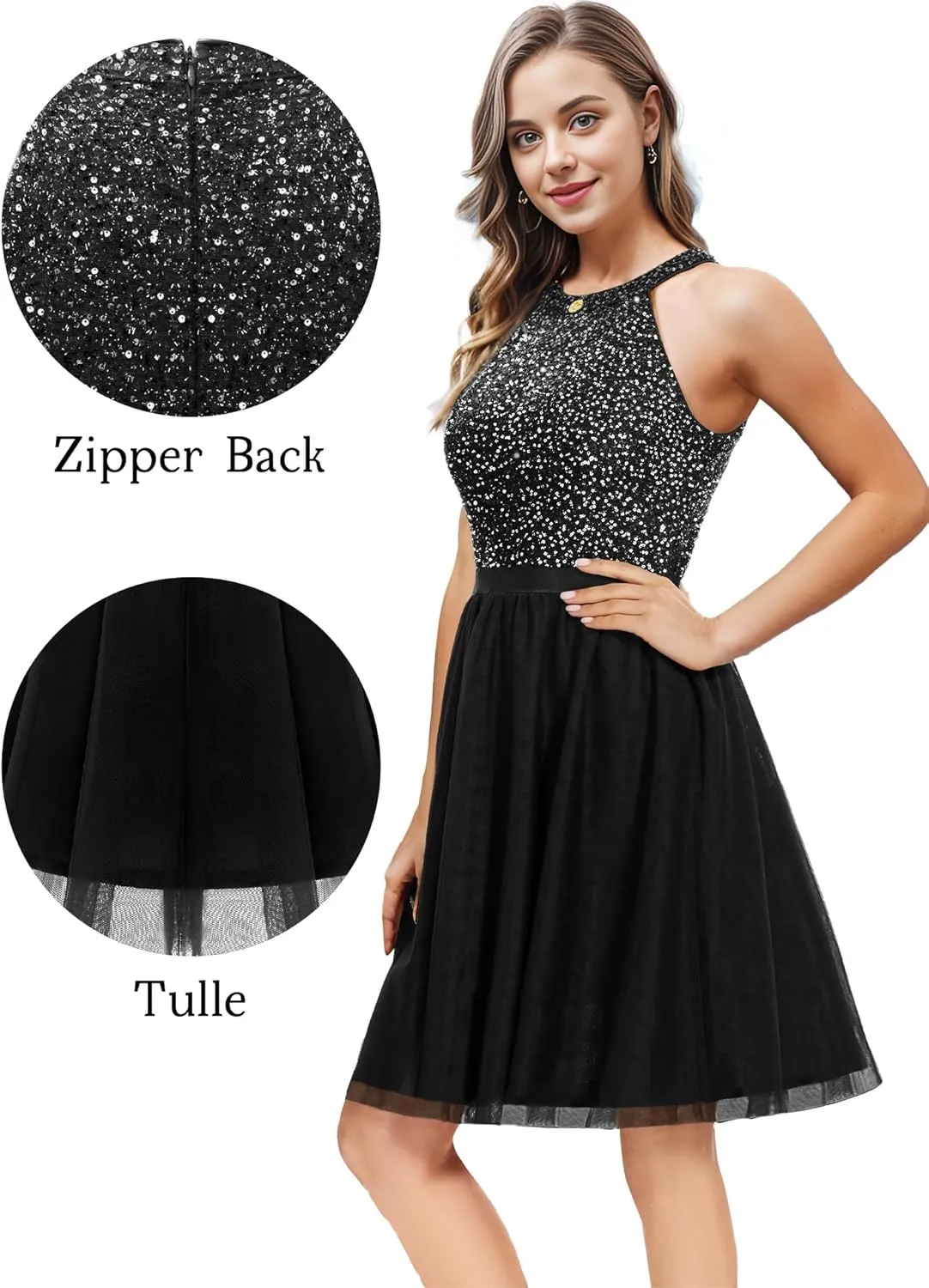 Dressystar Women's Short Halter Cocktail Party Dress Lace Tulle Prom Gown