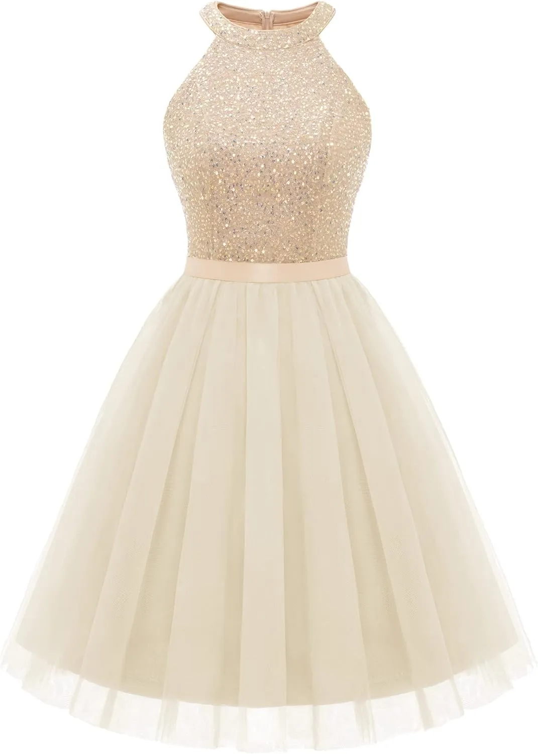 Dressystar Women's Short Halter Cocktail Party Dress Lace Tulle Prom Gown
