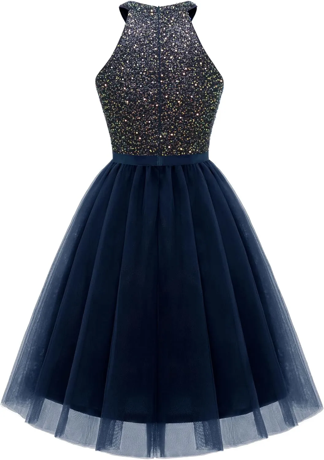 Dressystar Women's Short Halter Cocktail Party Dress Lace Tulle Prom Gown
