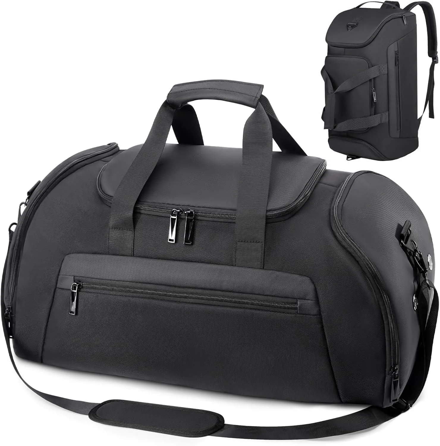 Duffle Bag for Travel Gym Bag with Wet & Shoe Compartment Overnight Bag Weekender Bag Waterproof Sports Gym Backpack for Men & Women Travel Workout Essentials (Black)