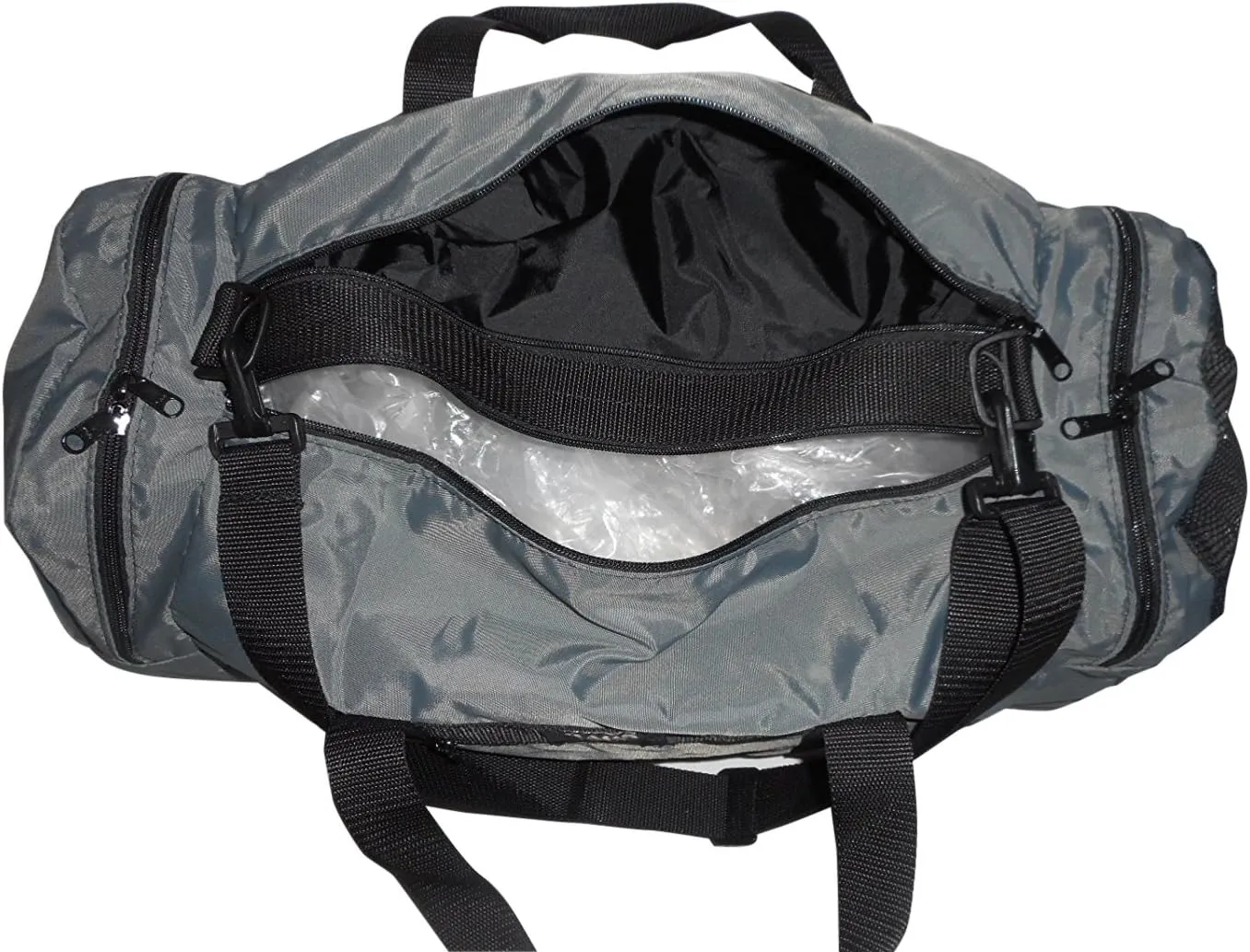 Duffle Bag Wet and Dry with One End Compartment Mesh, Front Pocket Made In USA (Gray)
