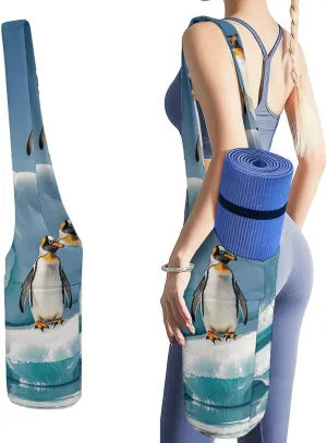 Durable Yoga Mat Carrier Bag with Strap Penguins On The Iceberg Printed Large Capacity Yoga Mat Storage Bag Portable Gym Bag for Most Yoga Mats Men Women Pilates