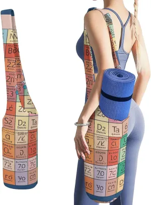 Durable Yoga Mat Carrier Bag with Strap Periodic Table of Elements Printed Large Capacity Yoga Mat Storage Bag Portable Gym Bag for Most Yoga Mats Men Women Pilates