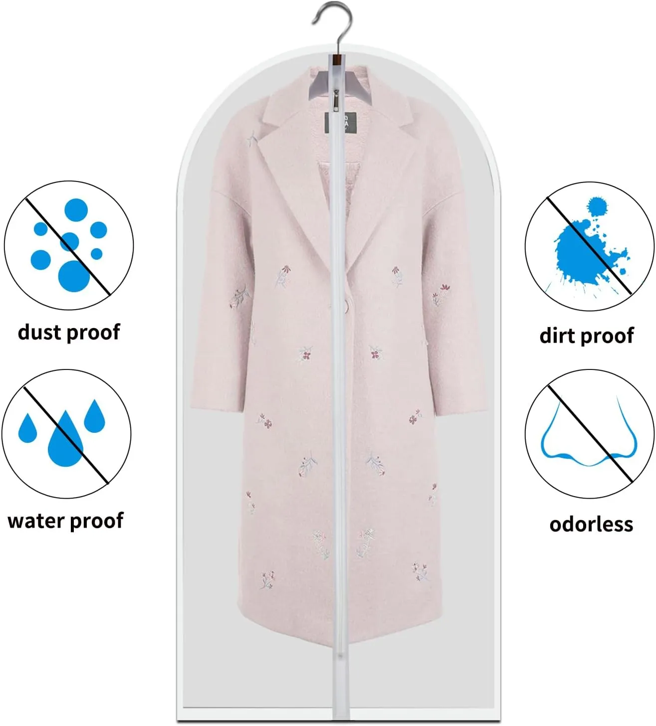 dust proof clothing bags - pack of 6 pcs 60 inch large hanging garment bags and cedar balls, for coat, long dress, gowns, and dance costumes