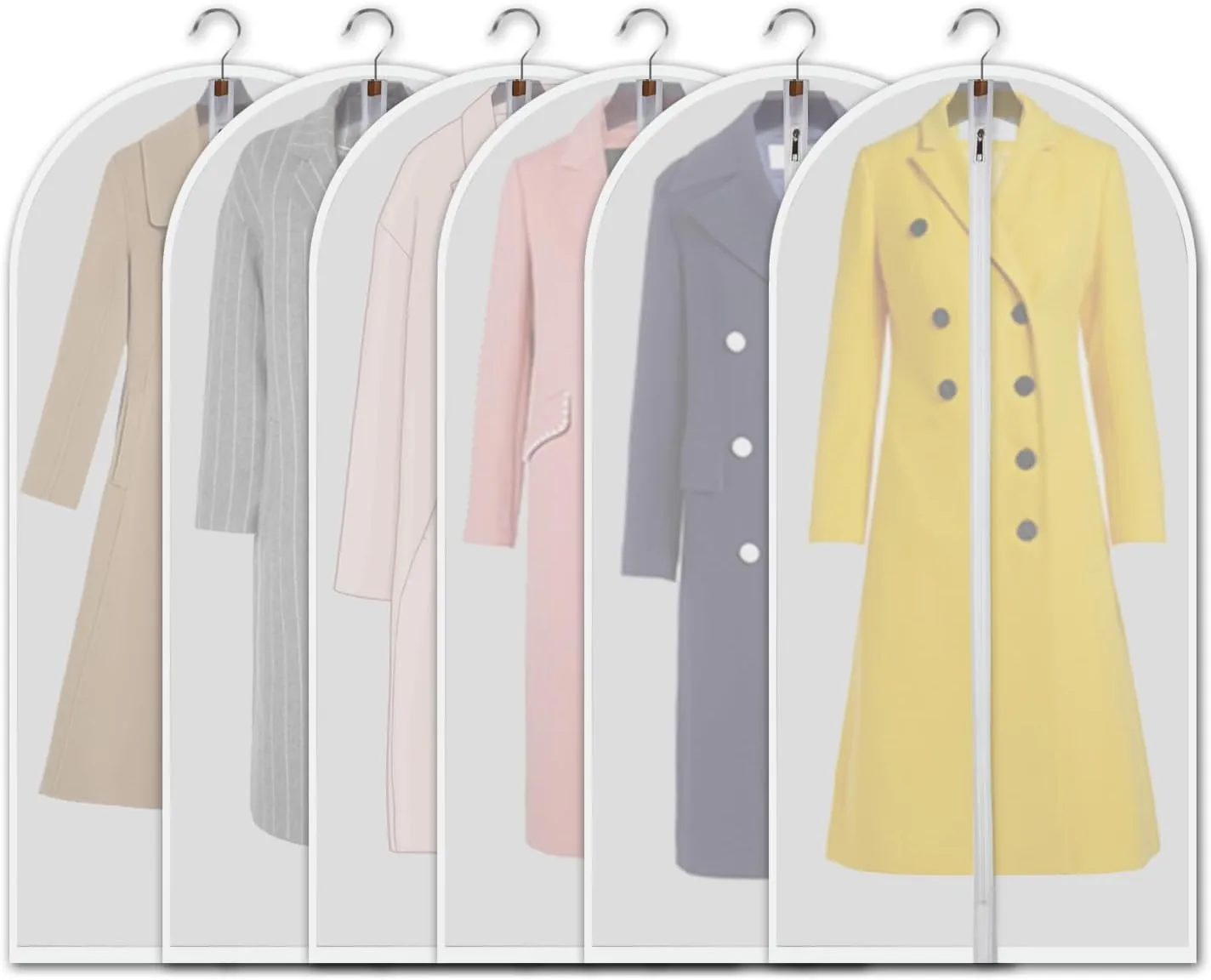 dust proof clothing bags - pack of 6 pcs 60 inch large hanging garment bags and cedar balls, for coat, long dress, gowns, and dance costumes