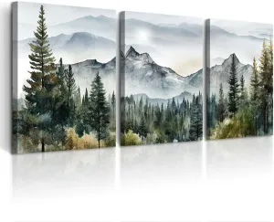 DZRWUBHS Wall Art for Living Room Wall Decor for Bedroom Office Decor Abstract Mountain Forest Landscapes Ink Painting 3 Piece Framed Canvas Art Prints Ready to Hang Wall Pictures Modern Home Decor