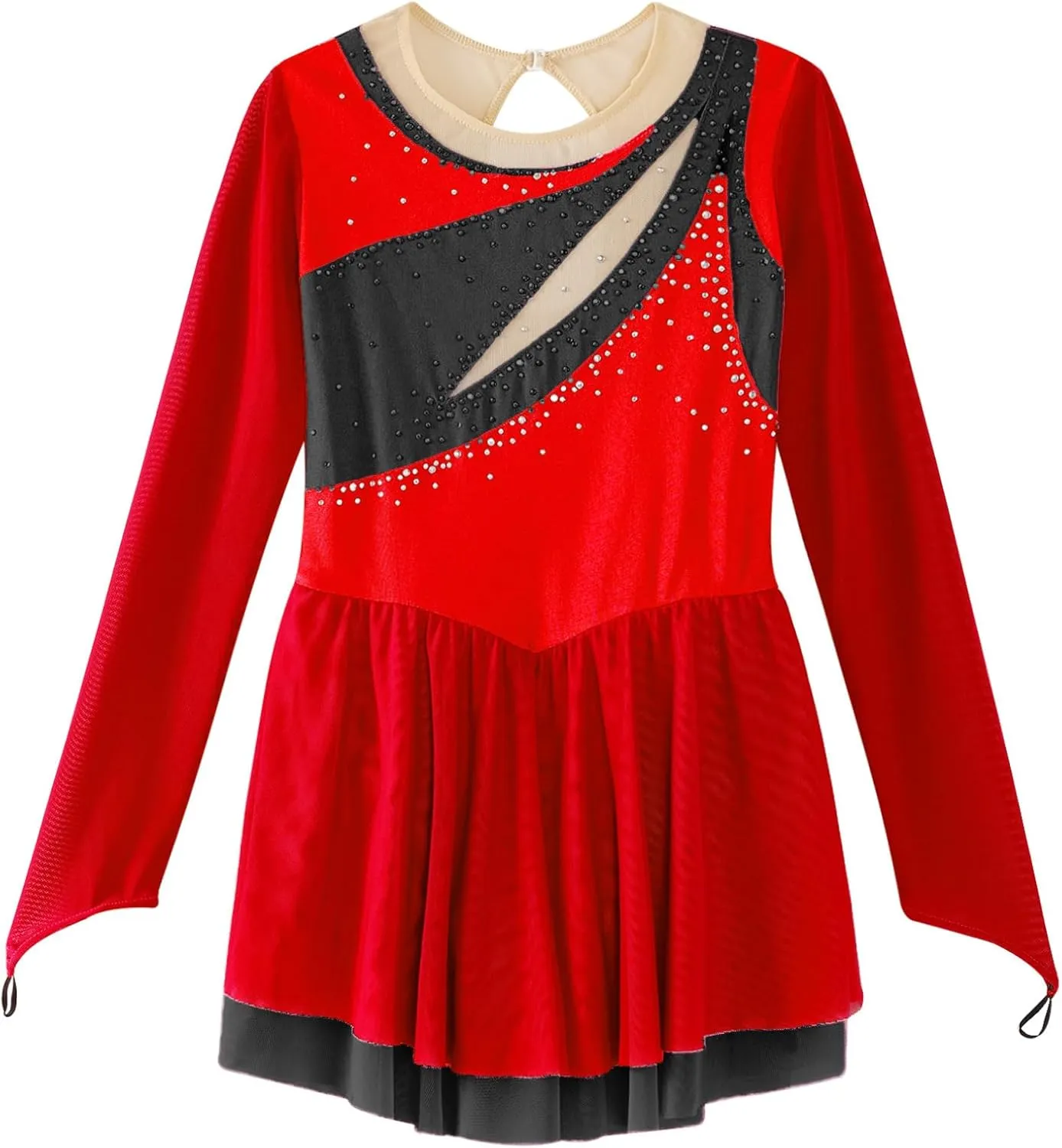 easyforever Kids Girls Sparkly Rhinestone Long Sleeve Figure Ice Skating Dress Ballet Modern Lyrical Dance Costume