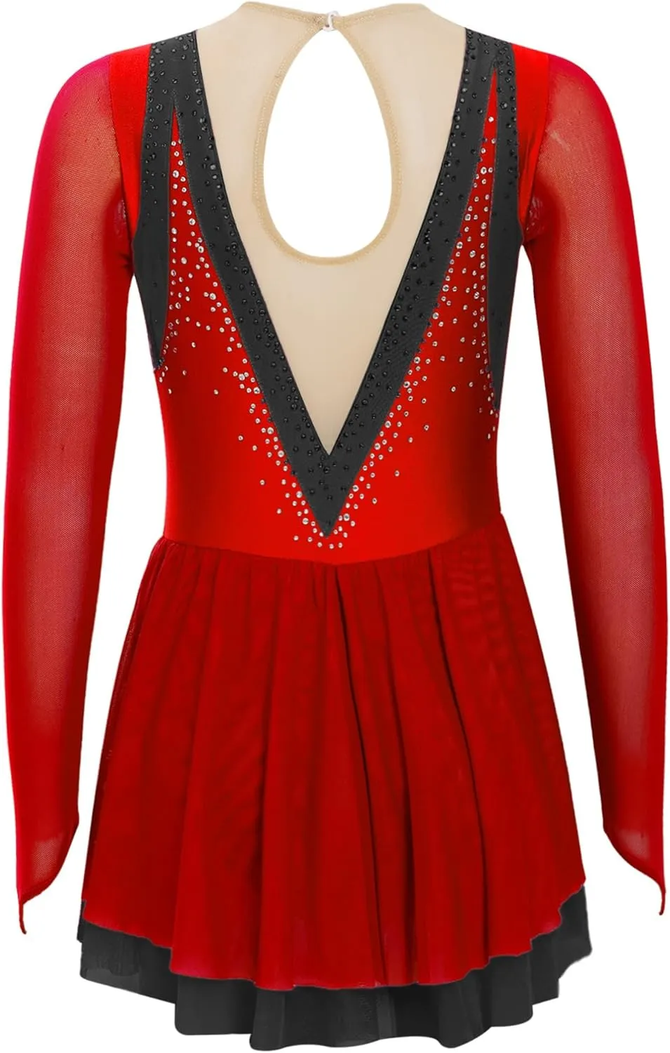 easyforever Kids Girls Sparkly Rhinestone Long Sleeve Figure Ice Skating Dress Ballet Modern Lyrical Dance Costume